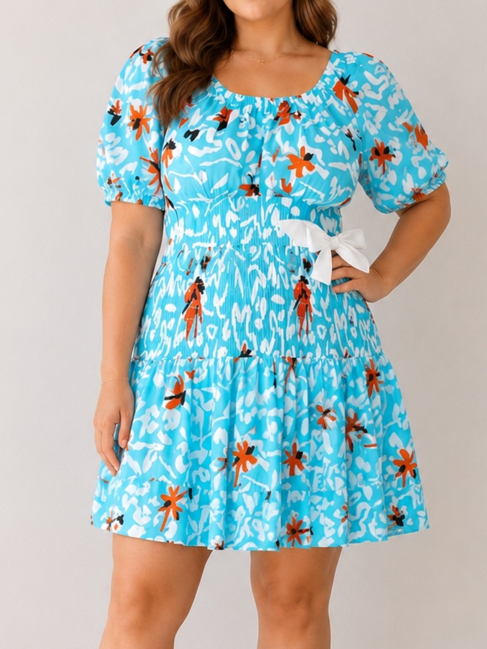 Tanya Taylor Gwen Floral Smocked Mini Dress Blue Puff Sleeve Cottagecore